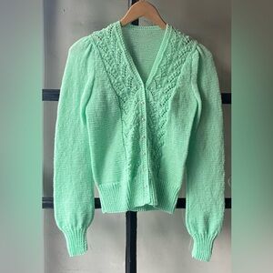 Darling Vintage Sea Foam Green Hand Knit Cardigan Sweater